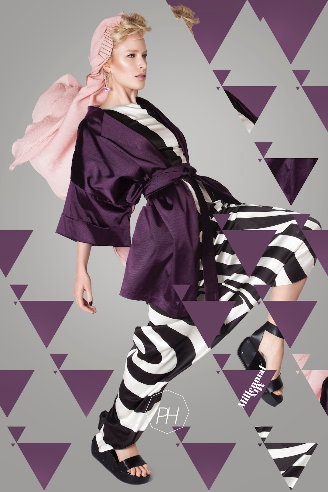 Color-blocked editorial fashion look with bright spring tones