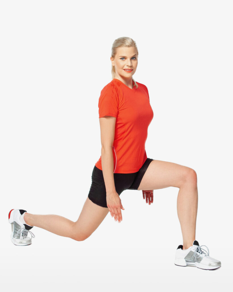 Cross Over Lunge warm up demonstration with inclusive posture and controlled movement.