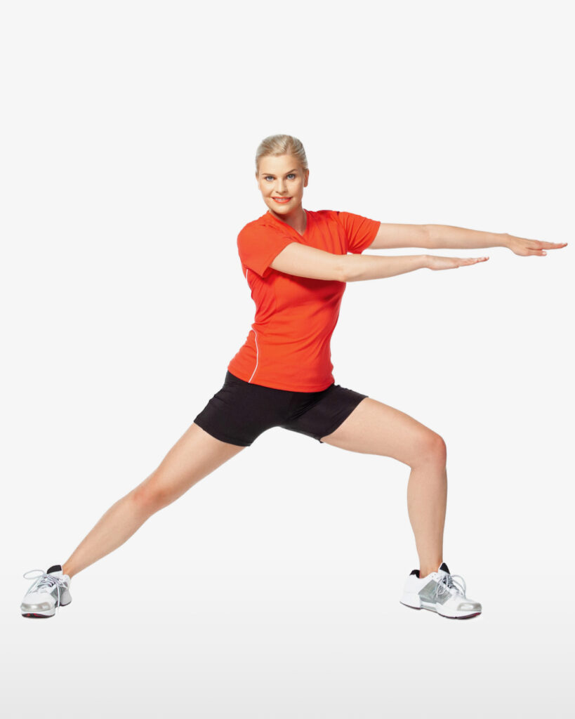 Bilateral Lunge With Trunk Rotation dynamic stretching warm up exercise.