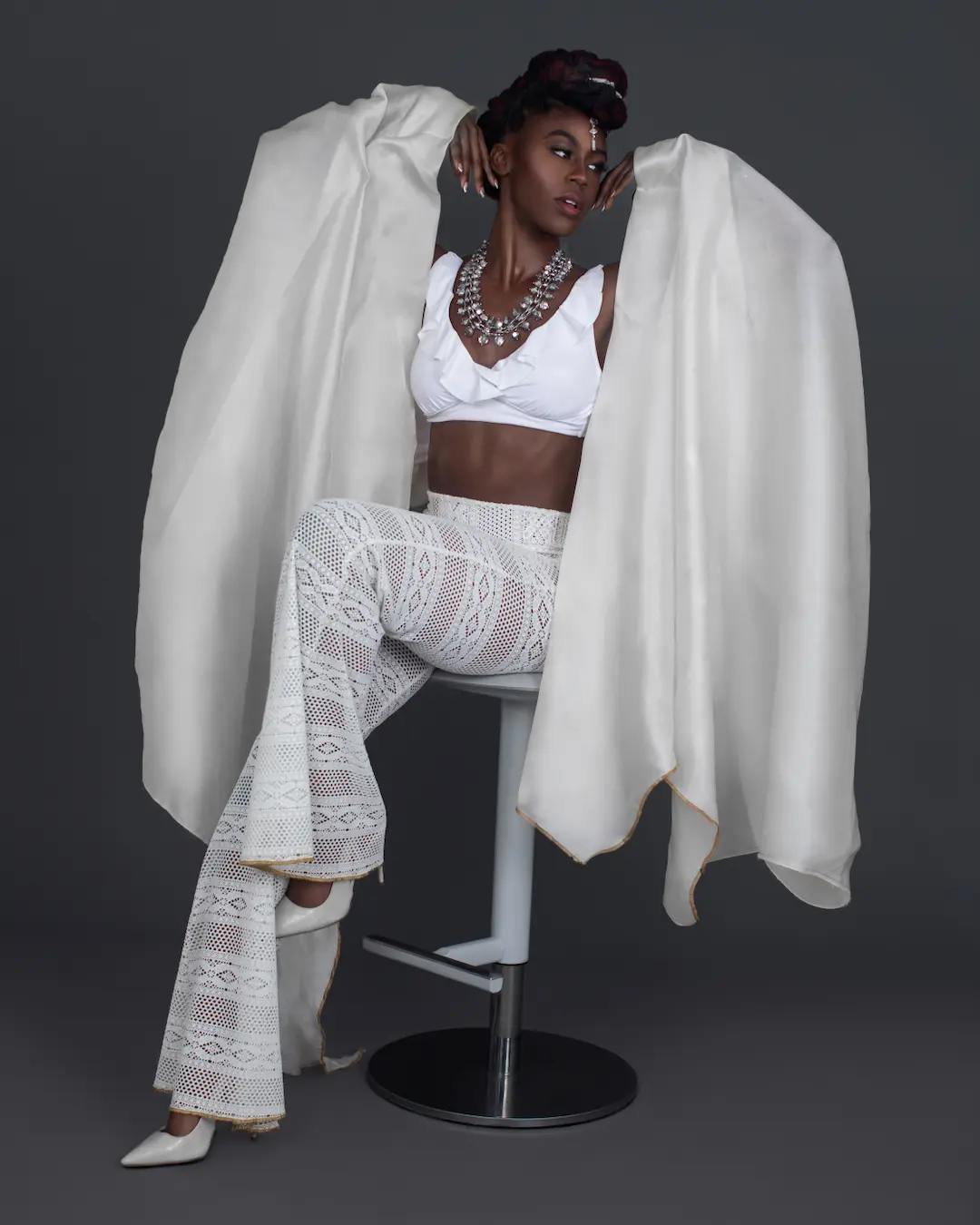 Serene studio fashion portrait representing recovery and sustainable work habits